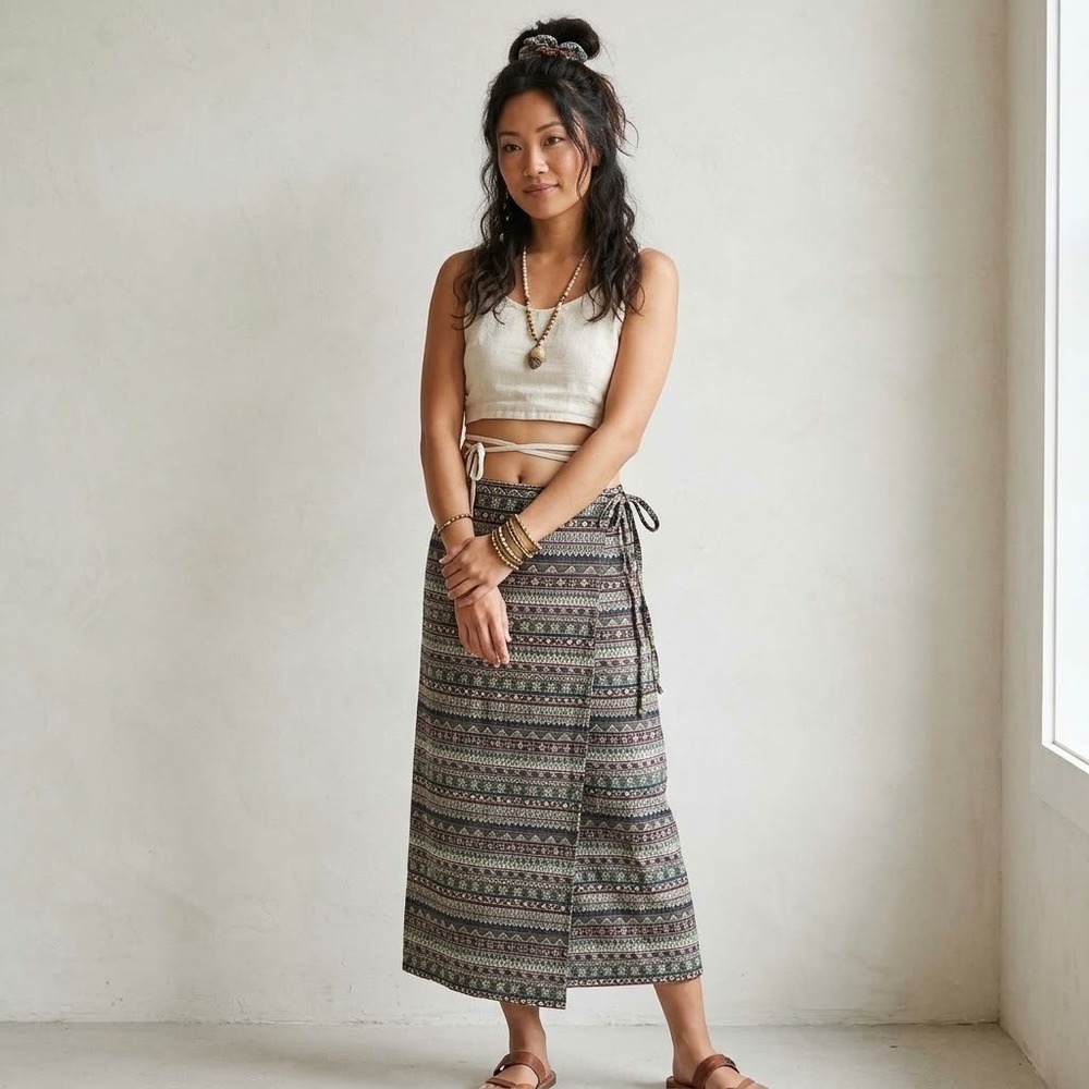 Handmade Chin Wrap Skirt Myanmar Burmese Hni Maxi Skirt Women Tapestry Fabric